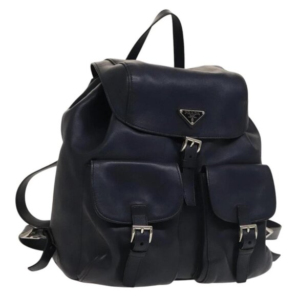 PRADA Backpack Leather Navy Silver Auth 133759 - Picture 1 of 16